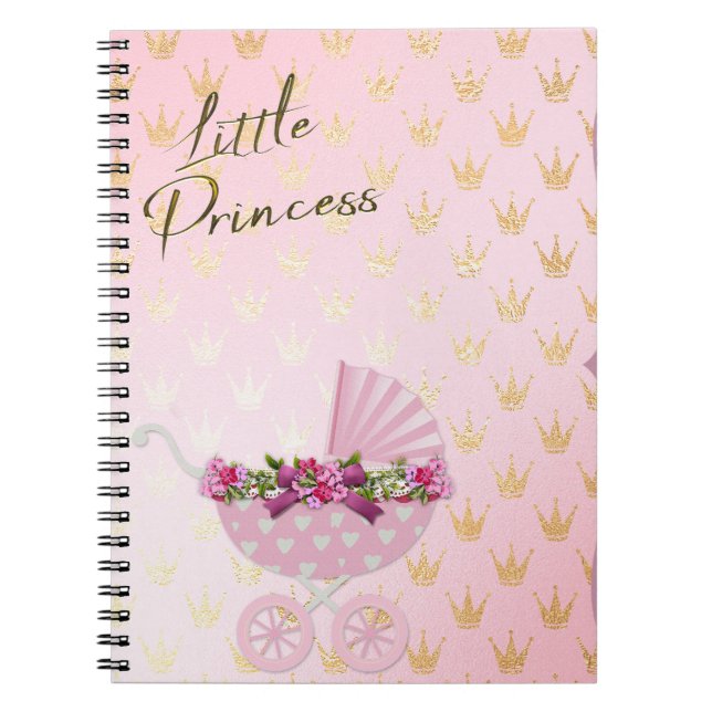 Kleine Prinzessin Pink & Gold Crown Baby Carriage Notizblock (Vorderseite)