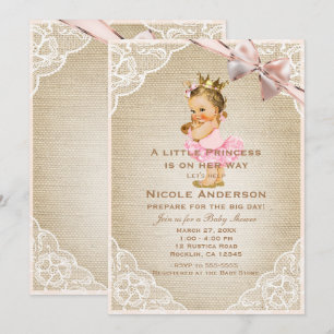 Kleine Prinzessin Vintage Baby Mädchen Rustikale D Einladung