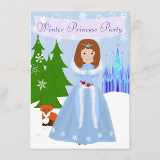 Kleine Prinzessin Winter Party Braun Haar Einladung
