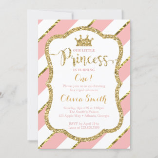 Kleine Prinzessin zum Geburtstag Einladung in Pink