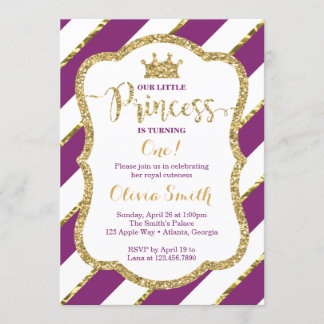 Kleine Prinzessin zum Geburtstag, Lila & Gold Einladung