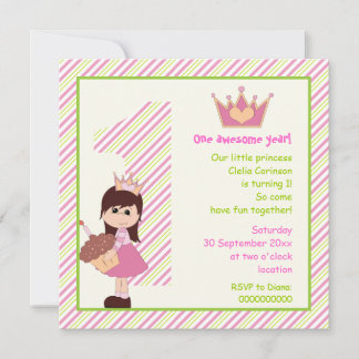 Kleine Prinzessinnen 1. Geburtstag pinkgrün Einladung