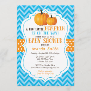 Kleine Pumpkin Baby Dusche Einladung Blauer Zickza