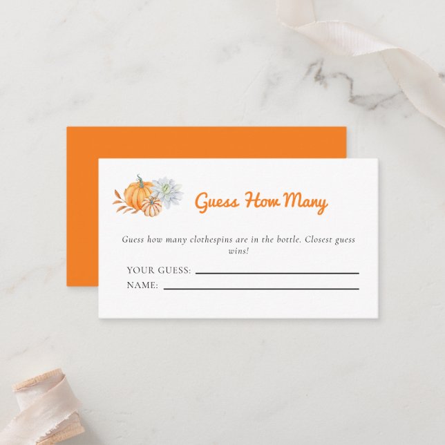 Kleine Pumpkin Baby Dusche schätzt wie viele Spiel Platzkarte (Vorderseite/Rückseite Beispiel)