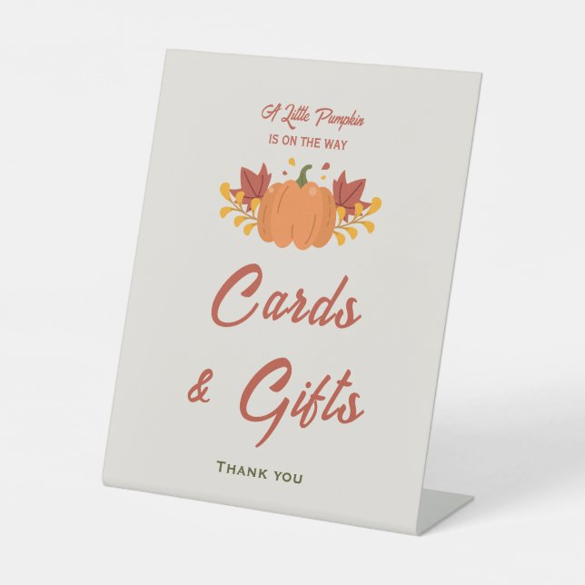 Kleine Pumpkin Baby Duschkarten & Geschenkssignatu Sockelschild (Vorderseite)