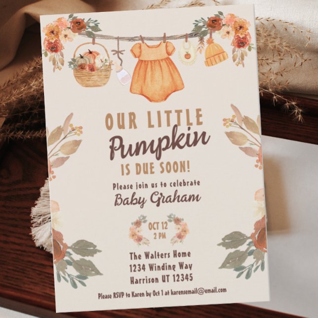 Kleine Pumpkin Clothesline Fall Baby Dusche Einladung (Von Creator hochgeladen)