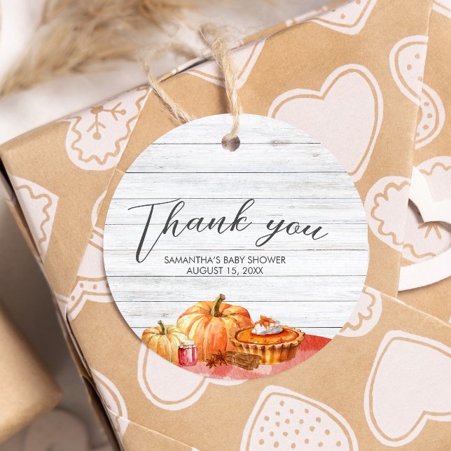 Kleine Pumpkin Fall Picnic Baby Dusche Rundung Geschenkanhänger (Pumpkin Fall Baby Shower Round Favor Tags)