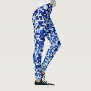 Kleine Quadrate durcheinander, blaue Farbtöne mit Leggings
