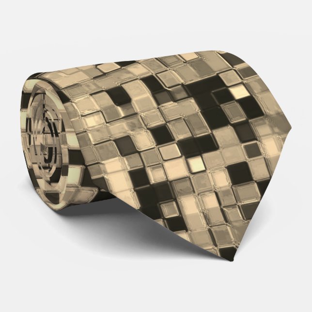 Kleine Quadrate oder Fliesen, beige Khaki-Farbe Krawatte (Gerollt)