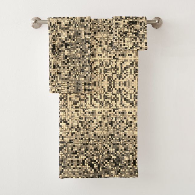 Kleine Quadrate oder Fliesen, beige oder khaki, ve Badhandtuch Set (Insitu)