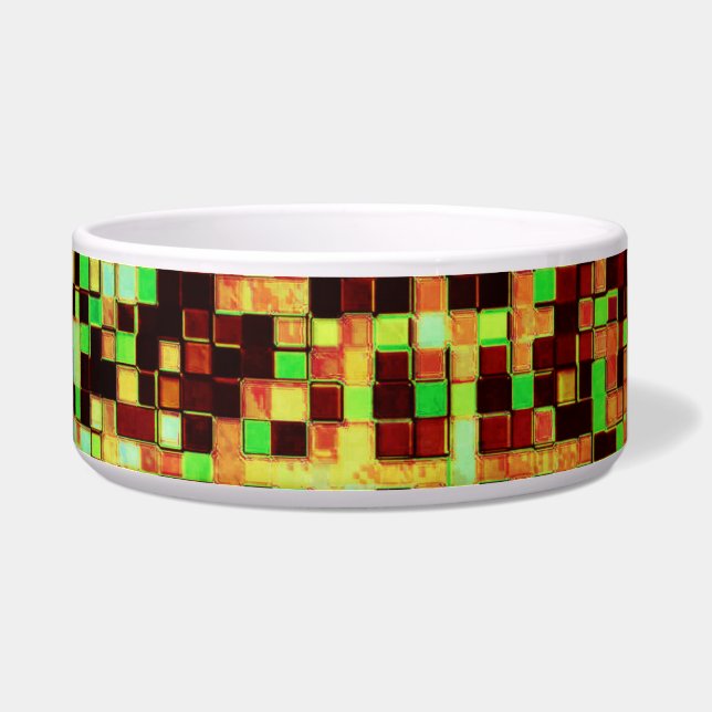 Kleine Quadrate oder Fliesen in Grün und Orange Napf (Rechts)