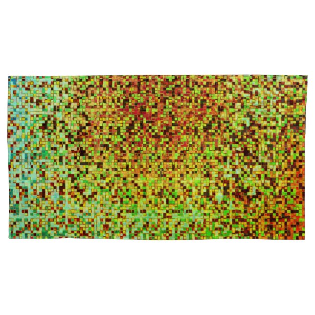 Kleine Quadrate oder Kachel in Grün und Orange Kissenbezug (Vorderseite-Links)
