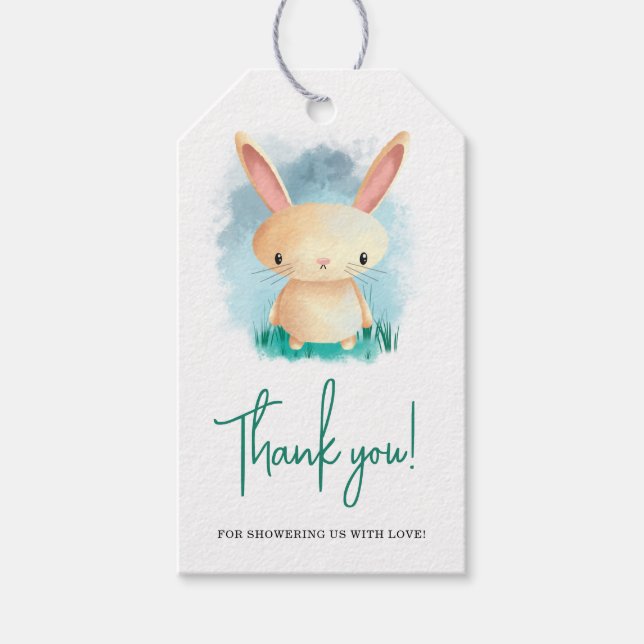 Kleine Rabbit Babydusche danke Geschenkanhänger (Vorderseite)