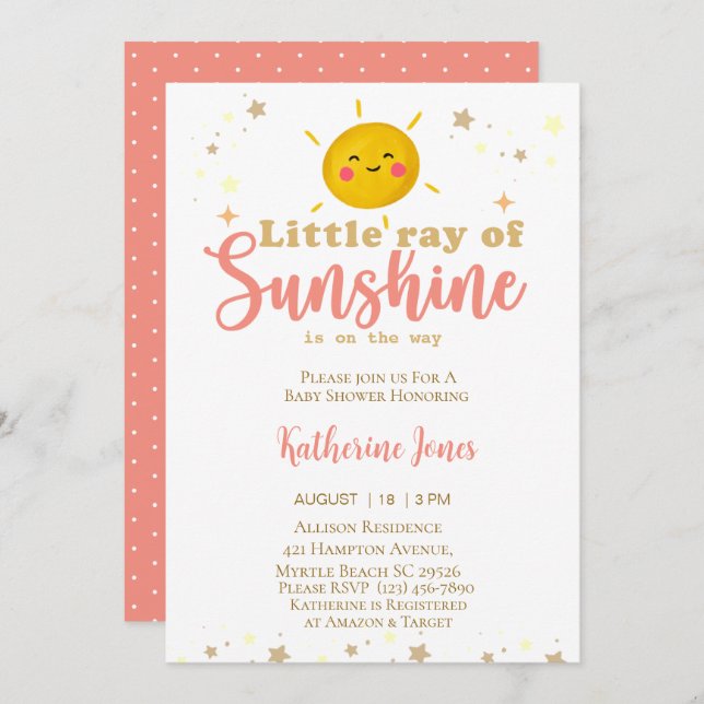 Kleine Ray of Sunshine Girls Babydusche Einladung (Vorne/Hinten)