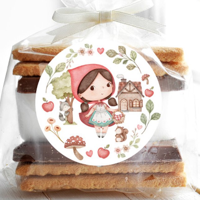 Kleine Red Riding Hood Niedlich Whimsical Runder Aufkleber (Von Creator hochgeladen)