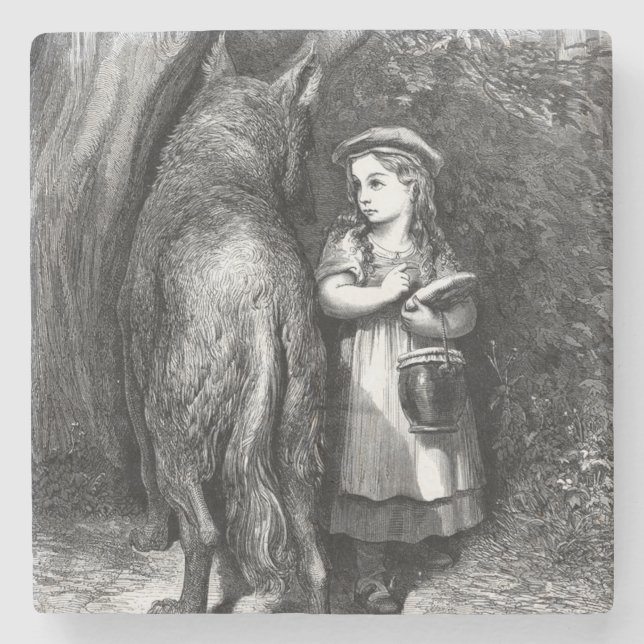 Kleine Red Riding Hood trifft auf den großen Bad W Steinuntersetzer (Vorderseite)