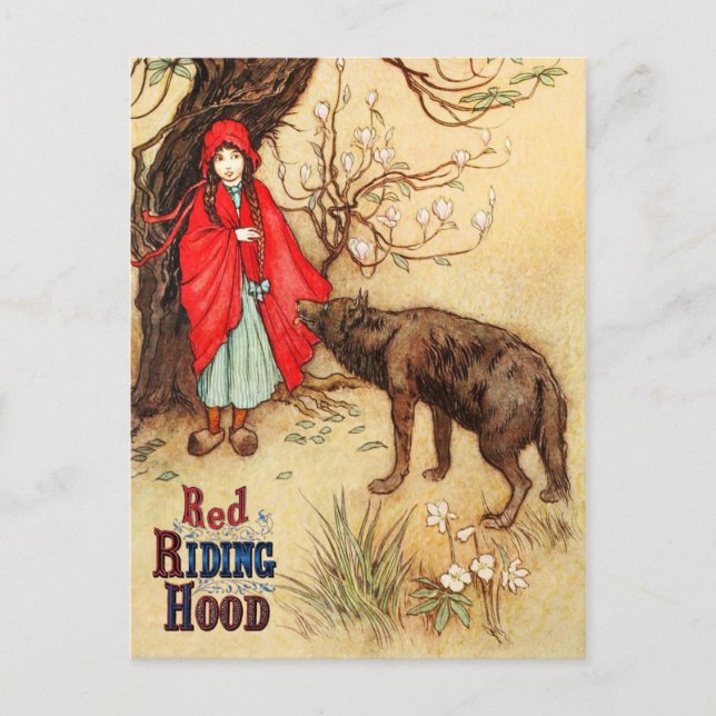 Kleine Red Riding Hood und der große Bad Wolf Postkarte (Vorderseite)