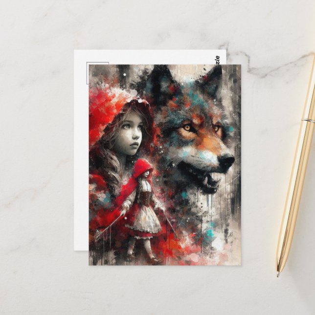 Kleine Red Riding Hood und der Wolf Postkarte (Vorderseite/Rückseite Beispiel)