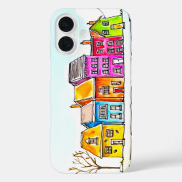 Kleine Reihe bunter Häuser  iPhone 16 Hülle