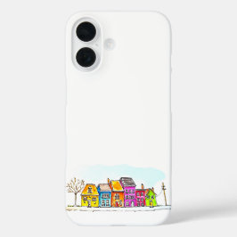 Kleine Reihe farbenfroher Häuser iPhone 16 Hülle