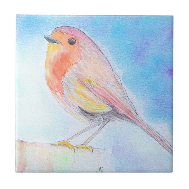 Kleine Robin Watercolor-Malerei Fliese (Vorderseite)