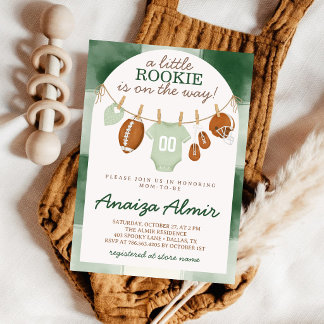 Kleine Rookie-Fußball-Wäscheleine Baby Shower Einladung