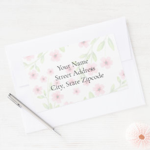Kleine rosa Aquarellfarben blühen Labels Rechteckiger Aufkleber