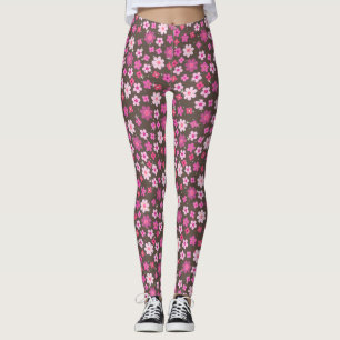 Kleine rosa Blume Muster C10 Braun BG Leggings