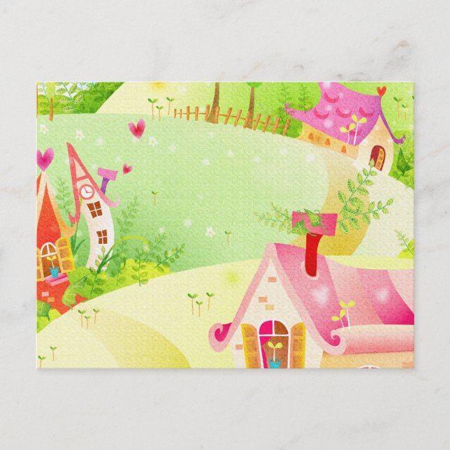 kleine rosa Häuser Postkarte (Vorderseite)