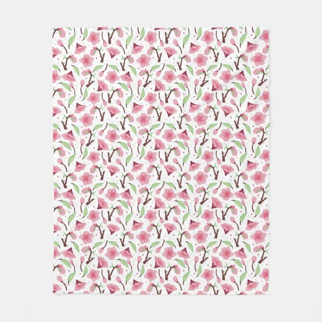 Kleine rosa Kirschblüten-Blumenmuster Fleecedecke (Vorderseite)