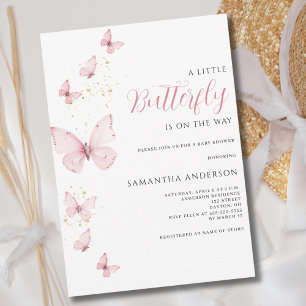 Kleine rosa Schmetterling Mädchen Baby-Party Einladung