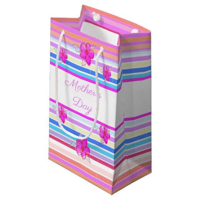 Kleine rosa Stripmütter Tageszeitung Geschenktasch Geschenktüte (Vorderseite Schrägansicht)