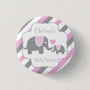 Kleine, rosa und graue Streifen Elefanten Babydusc Button