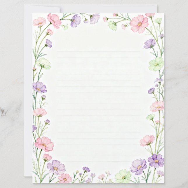 Kleine rosa und violette Blumen Briefpapier (Vorderseite)