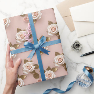 Kleine Rosen in Elfenbein- und Goldtönen Geschenkpapier