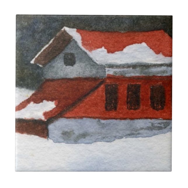 Kleine, rot gestreifte Winterstall mit Schnee Fliese (Vorderseite)