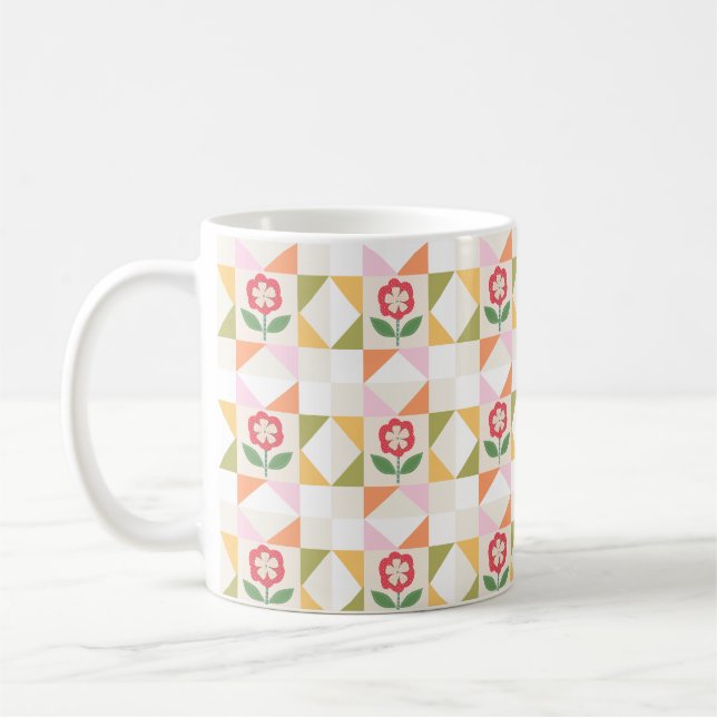 Kleine rote Blumen-Deckblockmuster Kaffeetasse (Links)