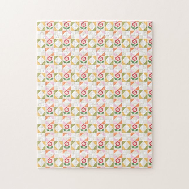 Kleine rote Blumen-Deckchenblock Puzzle (Vertikal)