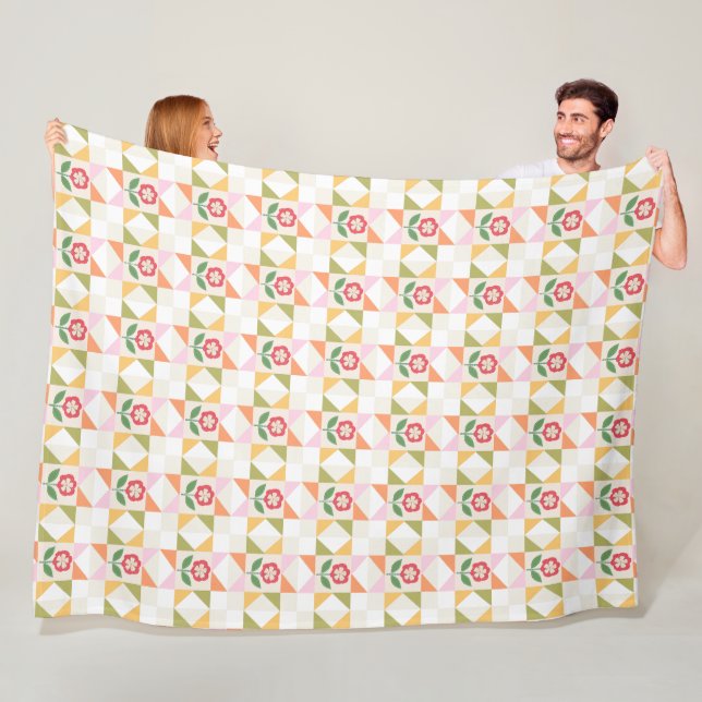Kleine rote Blumen-Quiltblock-Fleece-Decke Fleecedecke (Beispiel)