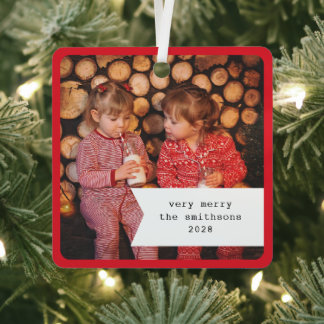 Kleine rote karierte Weihnachtsfoto-Schleife  Ornament Aus Metall