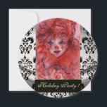 KLEINE ROTE KLEINE, Schwarz-weiße Damaskus-Feier Einladung<br><div class="desc">Elegantes,  elegantes und einzigartiges Design mit einem hellen Edelstein,  Silberschmuck und Blumenmotiven.Aquarellmalerei von Bulgan Lumini. Einfach mit Ihren Initialen und Ihrem eigenen Text anpassen.</div>