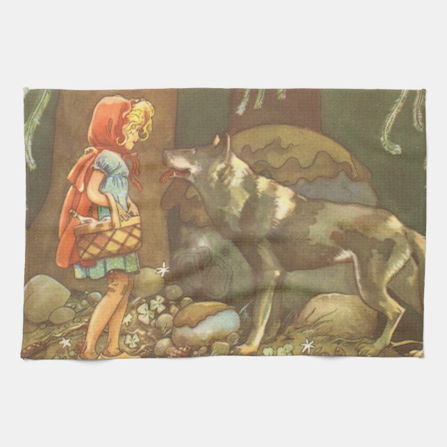 Kleine rote Reithose, Vintage Märchen Küchentuch (Horizontal)