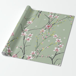 Kleine rote und gelbe Blume auf grünem Hintergrund Geschenkpapier