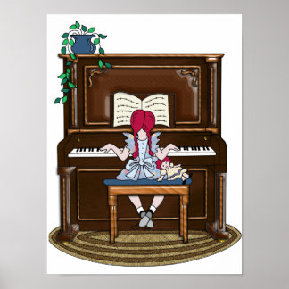 Kleine Rothaarmädchen spielen Klavier Poster