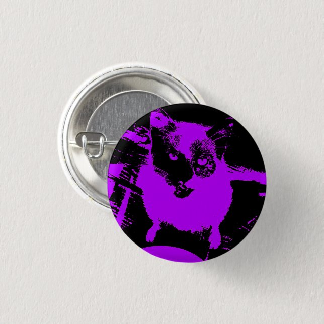 Kleine Round-Taste für Lila Schwarze Katze Button (Vorne & Hinten)