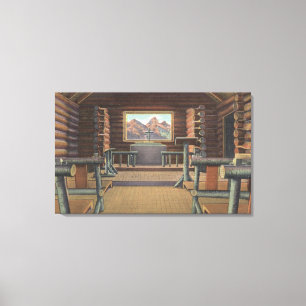 Kleine Rundholzkirche bei Snake River View Leinwanddruck