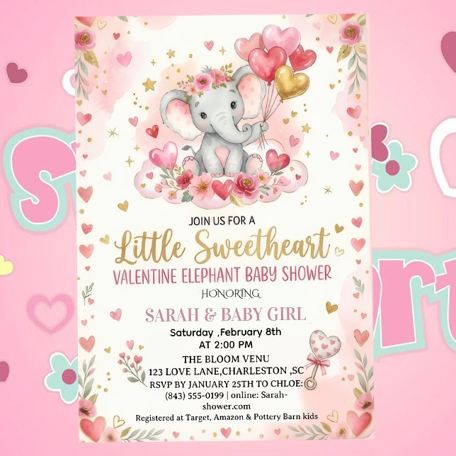 Kleine Schatz Valentins Baby-Party Elefant Einladung (Von Creator hochgeladen)