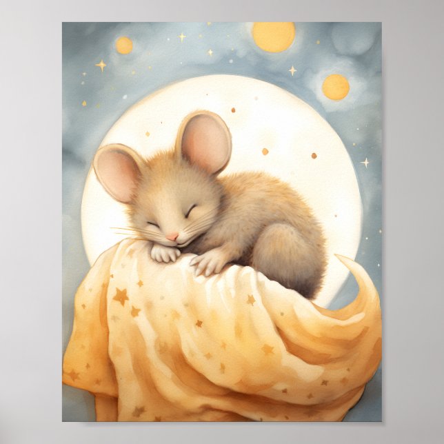 Kleine schlafende Maus auf dem Mond Poster (Vorne)