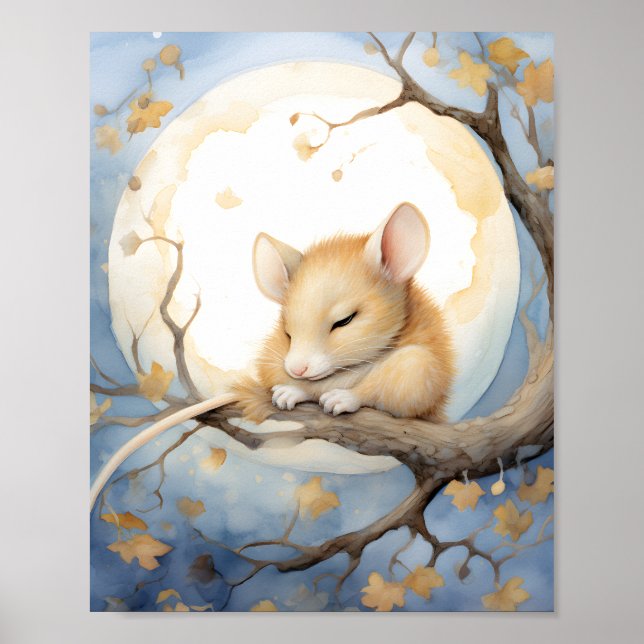 Kleine schlafende Maus mit dem Mond Poster (Vorne)