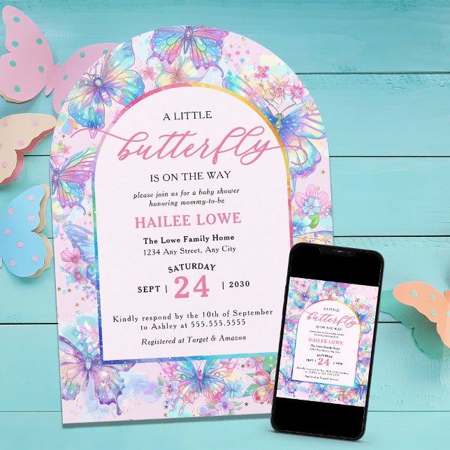 Kleine Schmetterlinge ist unterwegs mit rosa Babyd Einladung (Von Creator hochgeladen)